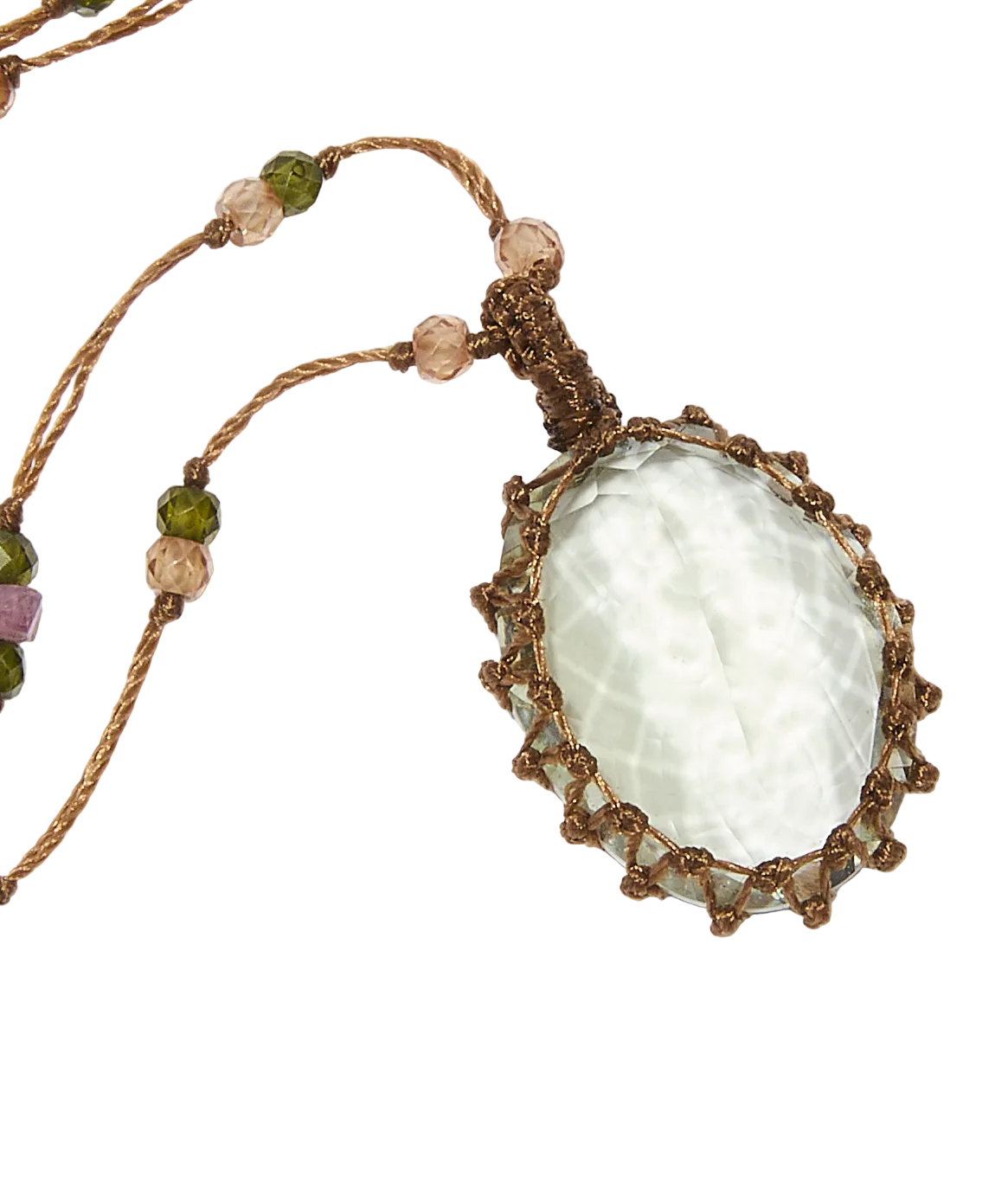 Collier court tibétain - Améthyste verte - Mix Tourmaline - Fil Tabac
