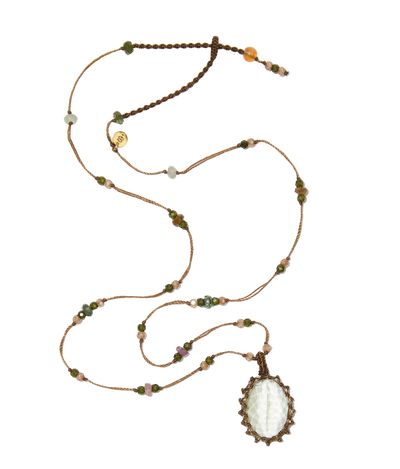 Collier court tibétain - Améthyste verte - Mix Tourmaline - Fil Tabac