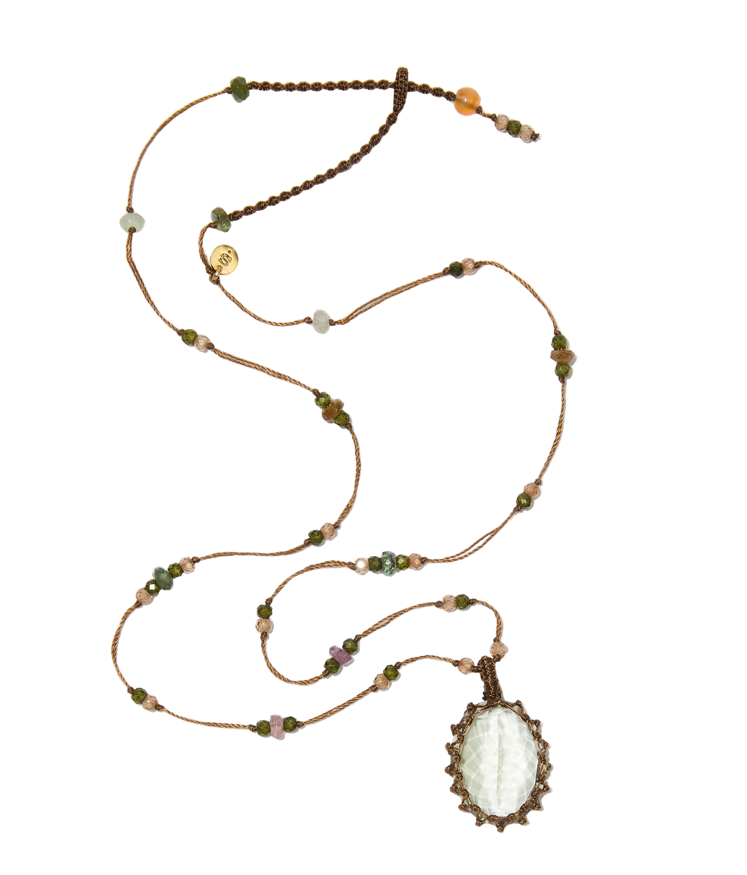 Collier court tibétain - Améthyste verte - Mix Tourmaline - Fil Tabac