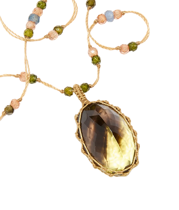 Collier court tibétain - Bio Lemon - Mix Saphir - Fil Beige