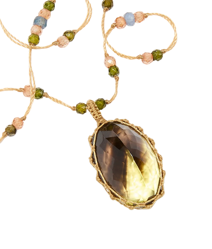 Collier court tibétain - Bio Lemon - Mix Saphir - Fil Beige