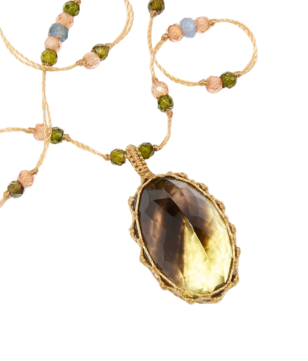Collier court tibétain - Bio Lemon - Mix Saphir - Fil Beige