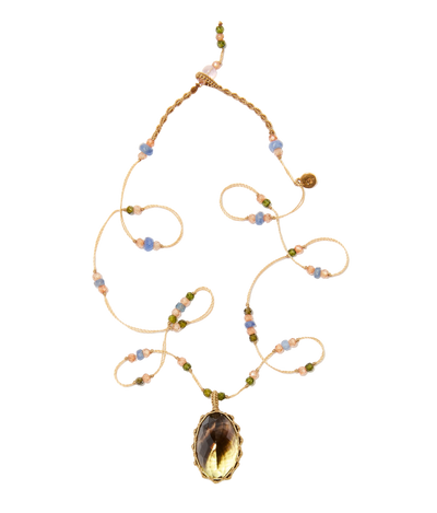 Collier court tibétain - Bio Lemon - Mix Saphir - Fil Beige
