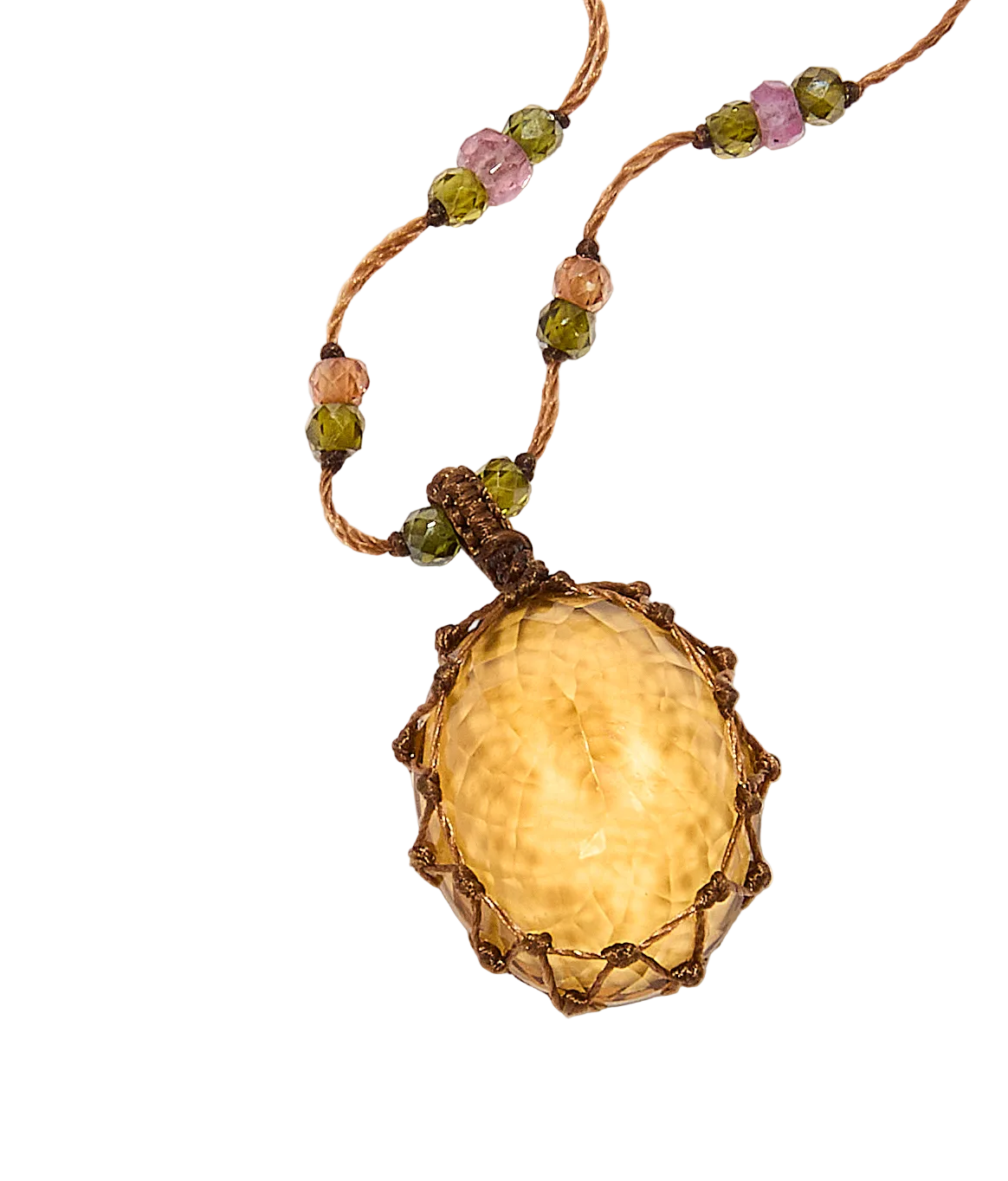 Collier court tibétain - Citrine - Mix Tourmaline - Fil Tabac