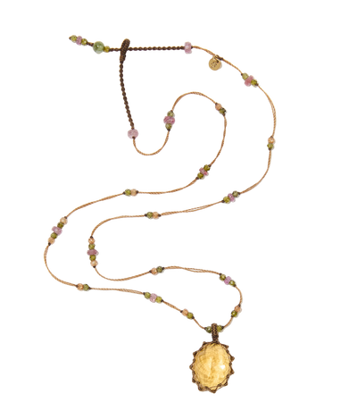 Collier court tibétain - Citrine - Mix Tourmaline - Fil Tabac