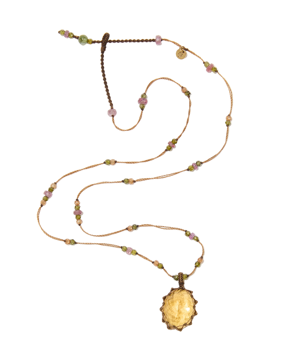 Collier court tibétain - Citrine - Mix Tourmaline - Fil Tabac