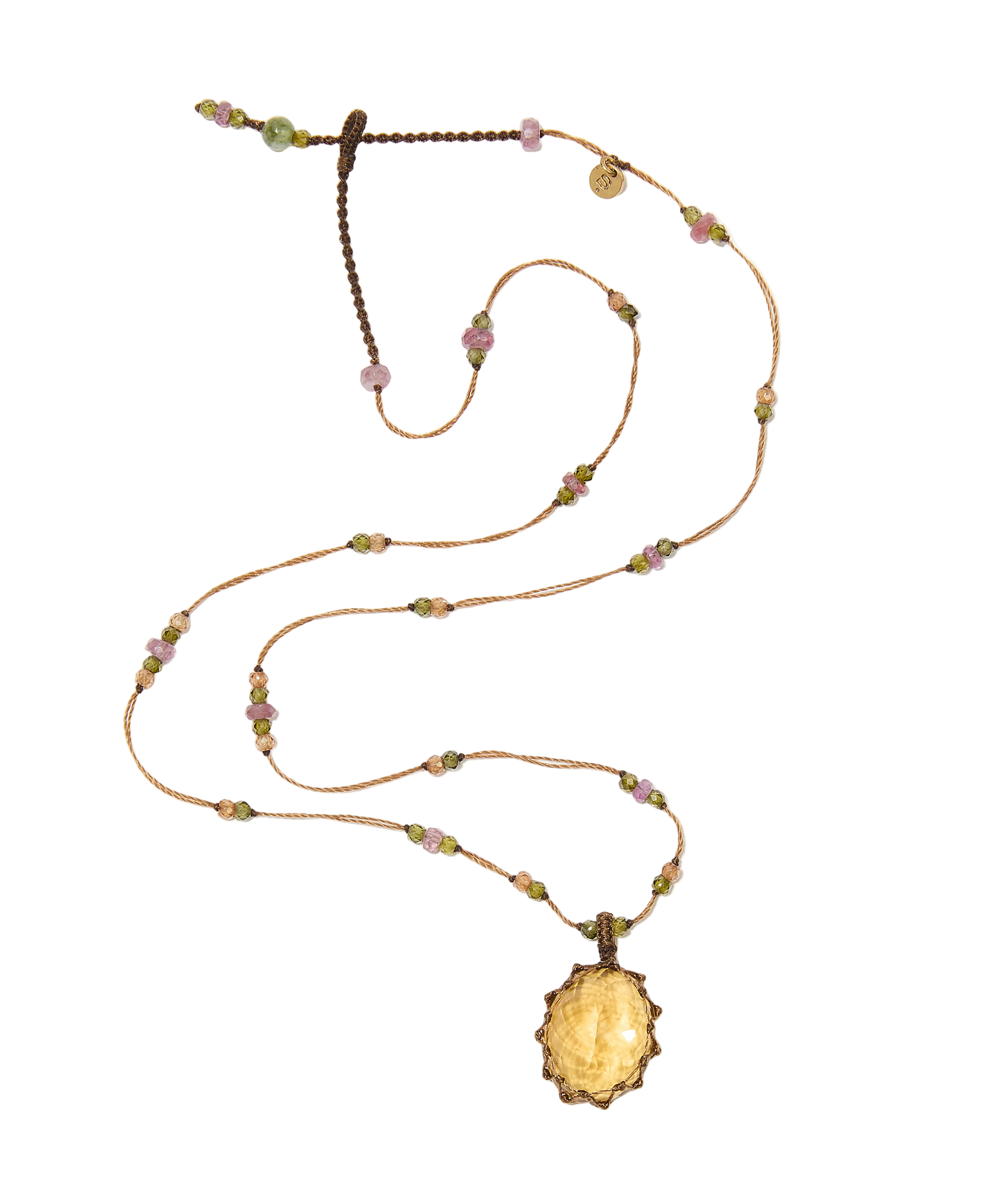 Collier court tibétain - Citrine - Mix Tourmaline - Fil Tabac