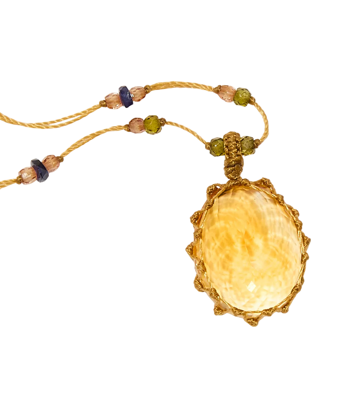 Collier court tibétain - Citrine - Mix précieux - Fil Beige