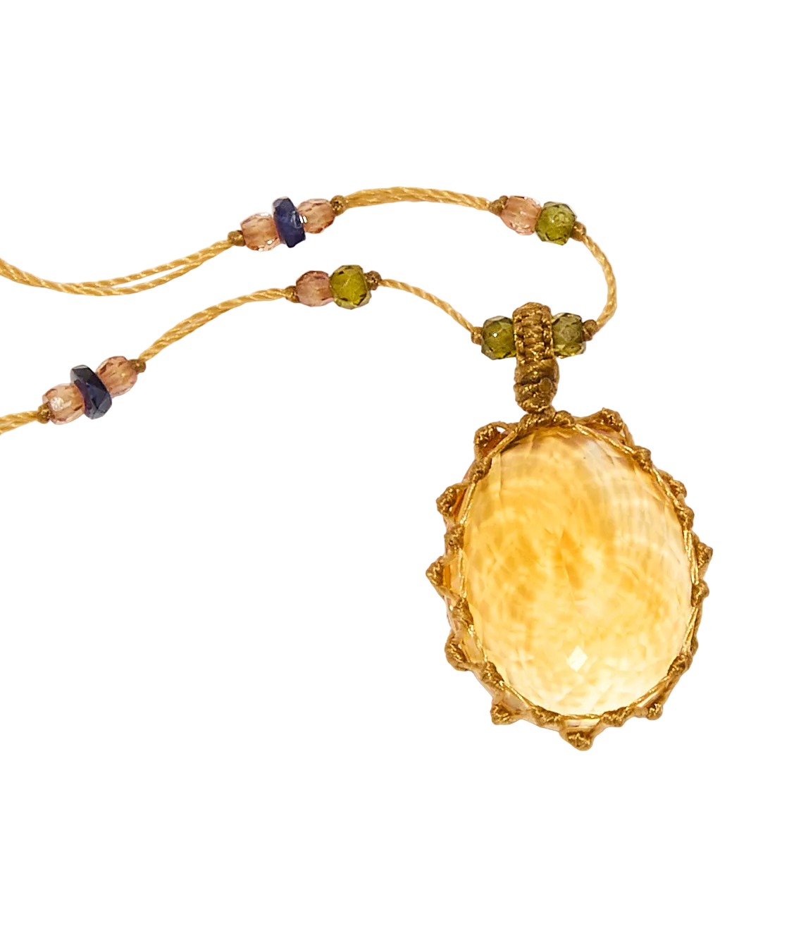 Collier court tibétain - Citrine - Mix précieux - Fil Beige