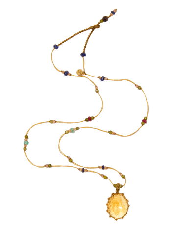 Collier court tibétain - Citrine - Mix précieux - Fil Beige