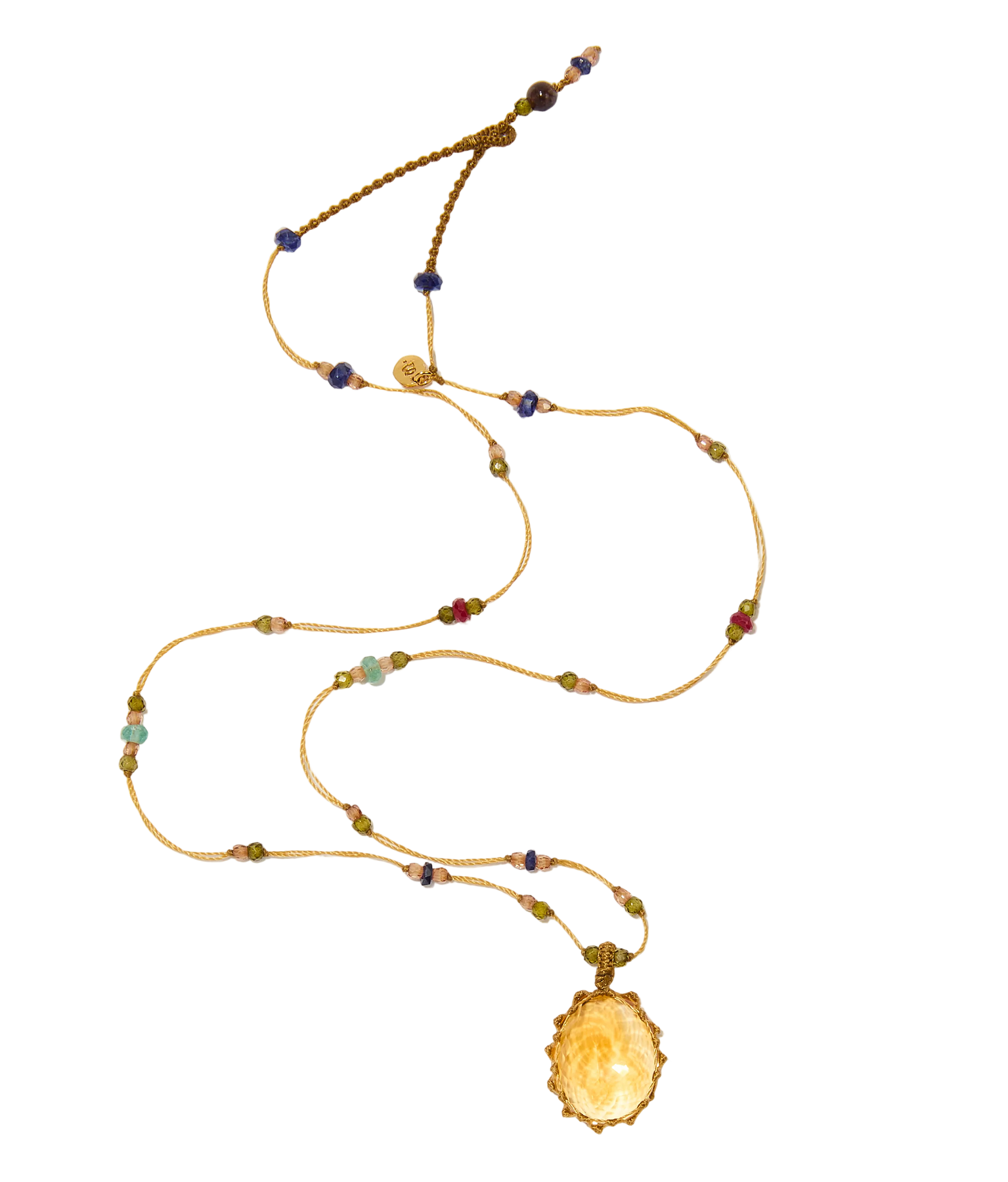 Collier court tibétain - Citrine - Mix précieux - Fil Beige