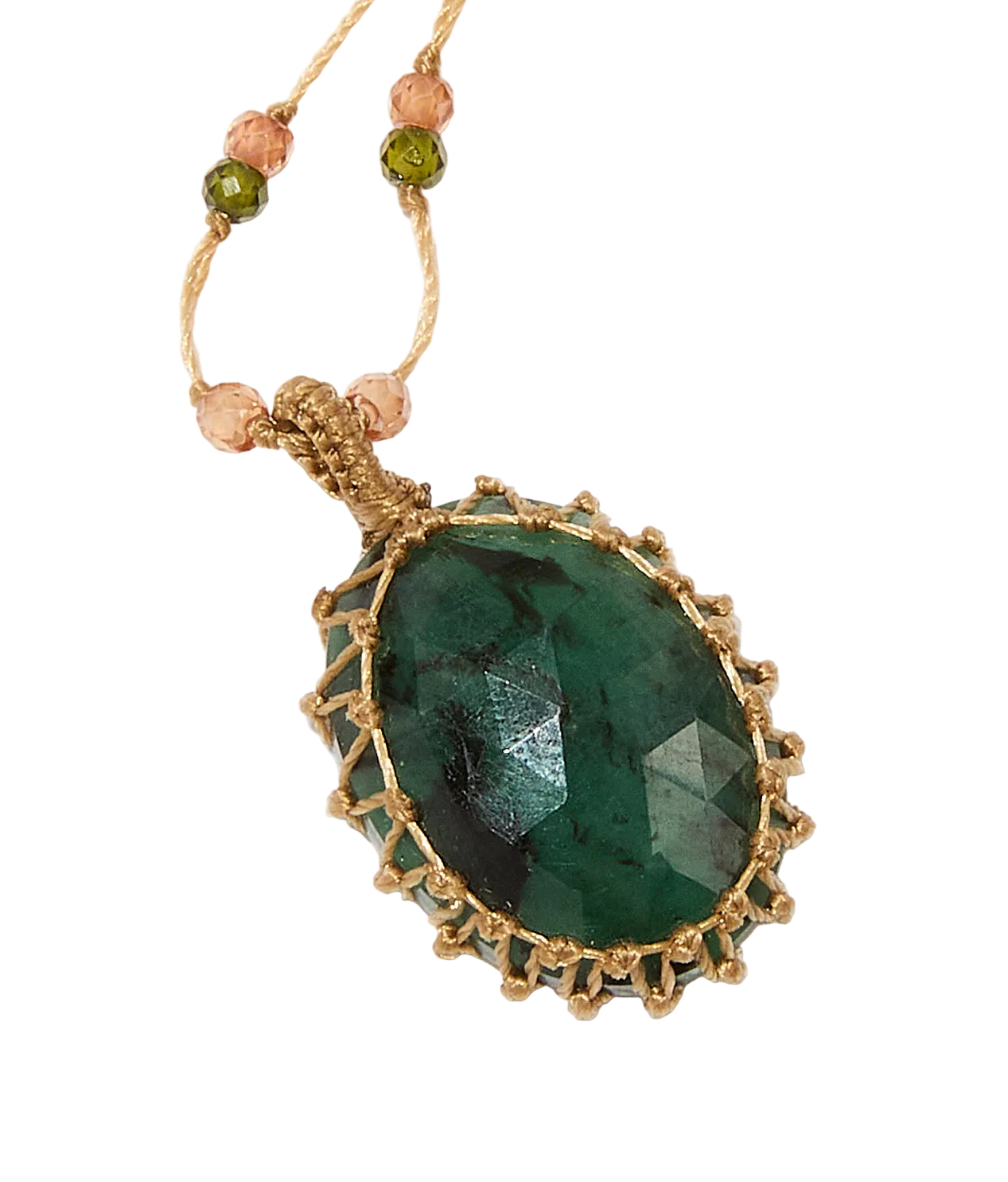 Collier court tibétain - Emeraude - Mix Tourmaline - Fil Beige