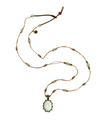 Collier court tibétain - Fluorite verte - Mix chrysophrase - Fil Tabac