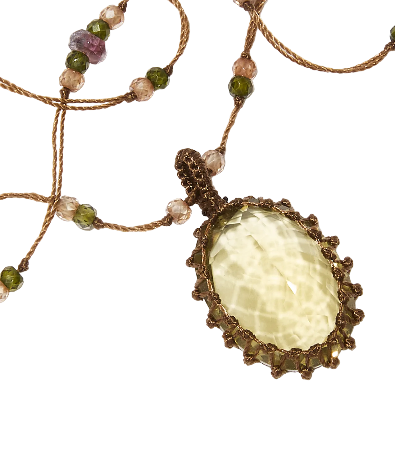 Collier court tibétain - Lemon Topaze - Mix Tourmaline - Fil Tabac