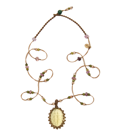 Collier court tibétain - Lemon Topaze - Mix Tourmaline - Fil Tabac