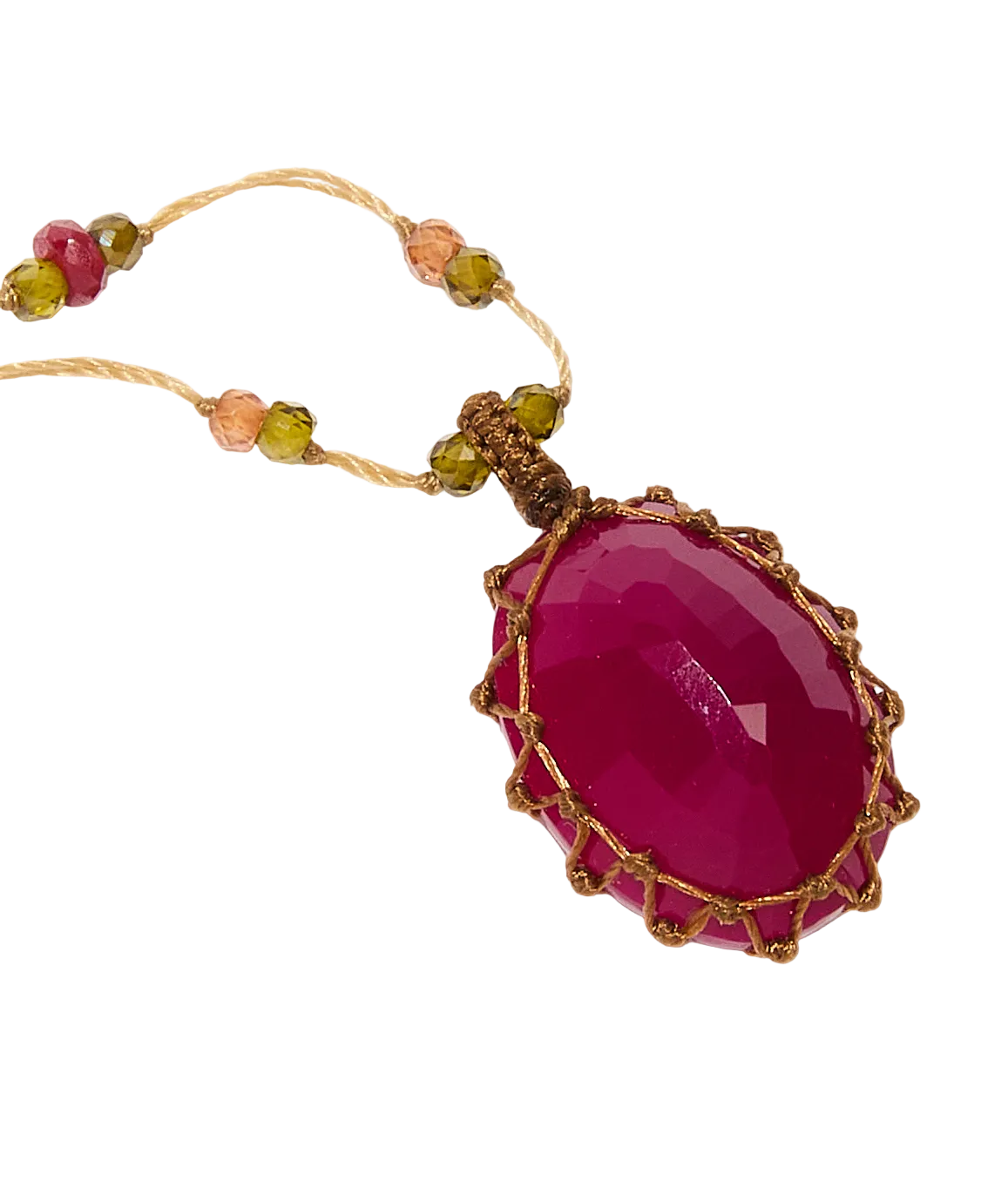 Collier court tibétain - Onyx Red - Mix rubis - Fil Beige