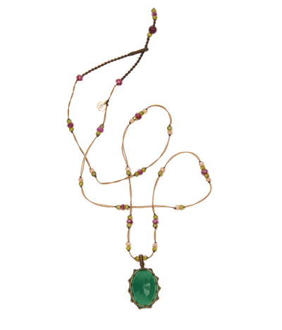 Collier court tibétain - Onyx vert - Mix Tourmaline - Fil Tabac