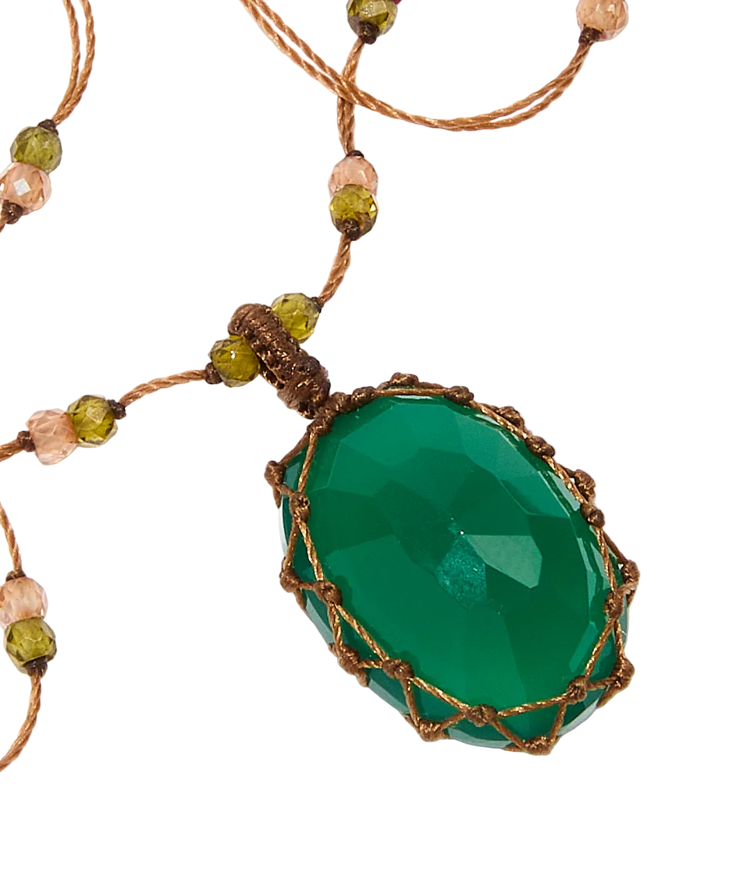 Collier court tibétain - Onyx vert - Mix Tourmaline - Fil Tabac