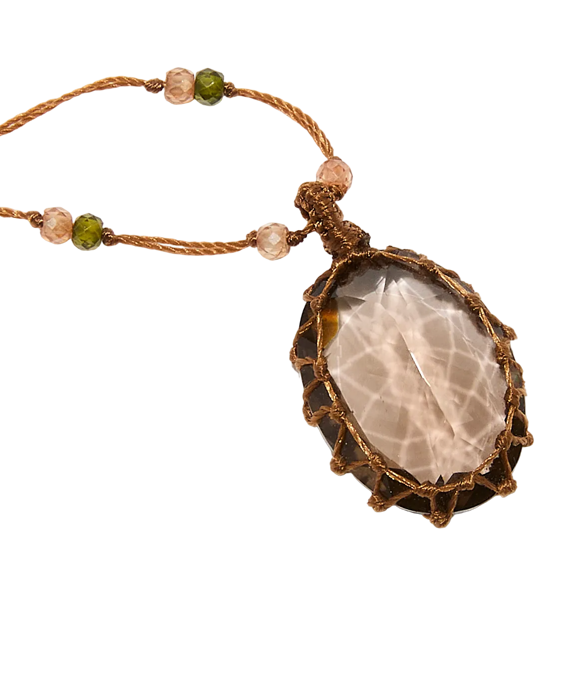 Collier court tibétain - Quartz fumé - Mix Tourmaline - Fil Tabac