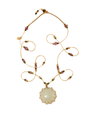 Collier court tibétain - Saphir Blanc - Mix Tourmaline - Fil Beige