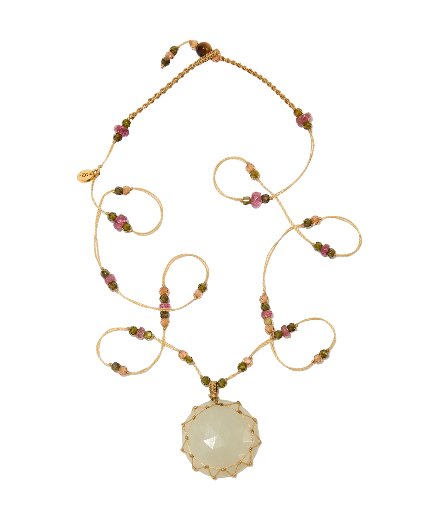 Collier court tibétain - Saphir Blanc - Mix Tourmaline - Fil Beige