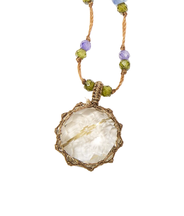 Collana Tibetana Corta - Corindone Verde - Mix Tsavorite - Filo Beige