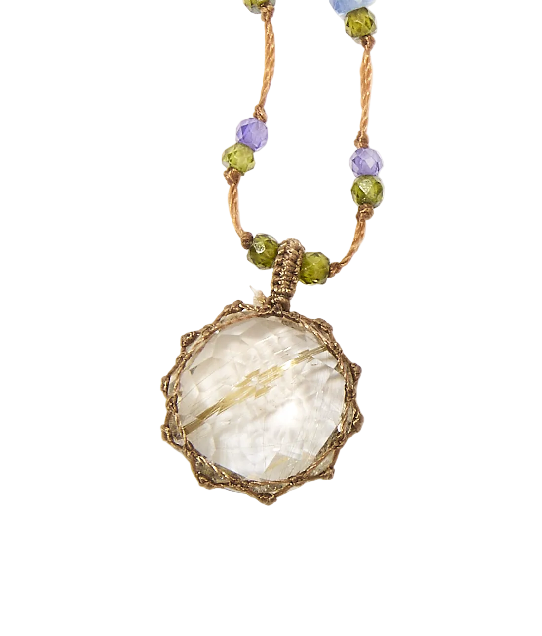 Collana Tibetana Corta - Corindone Verde - Mix Tsavorite - Filo Beige