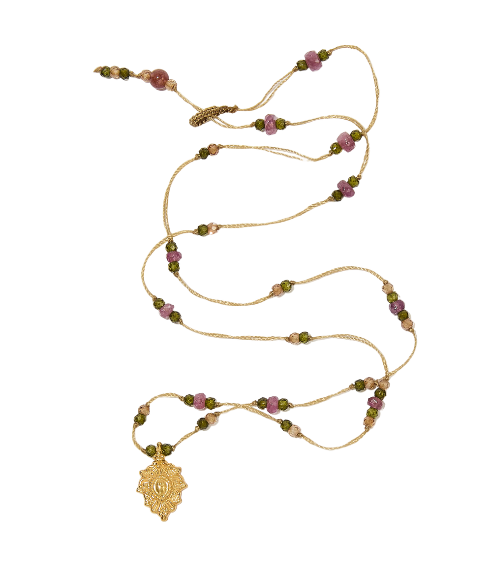 Collier Goldie - New - Mix Tourmaline Rose - Fil Beige