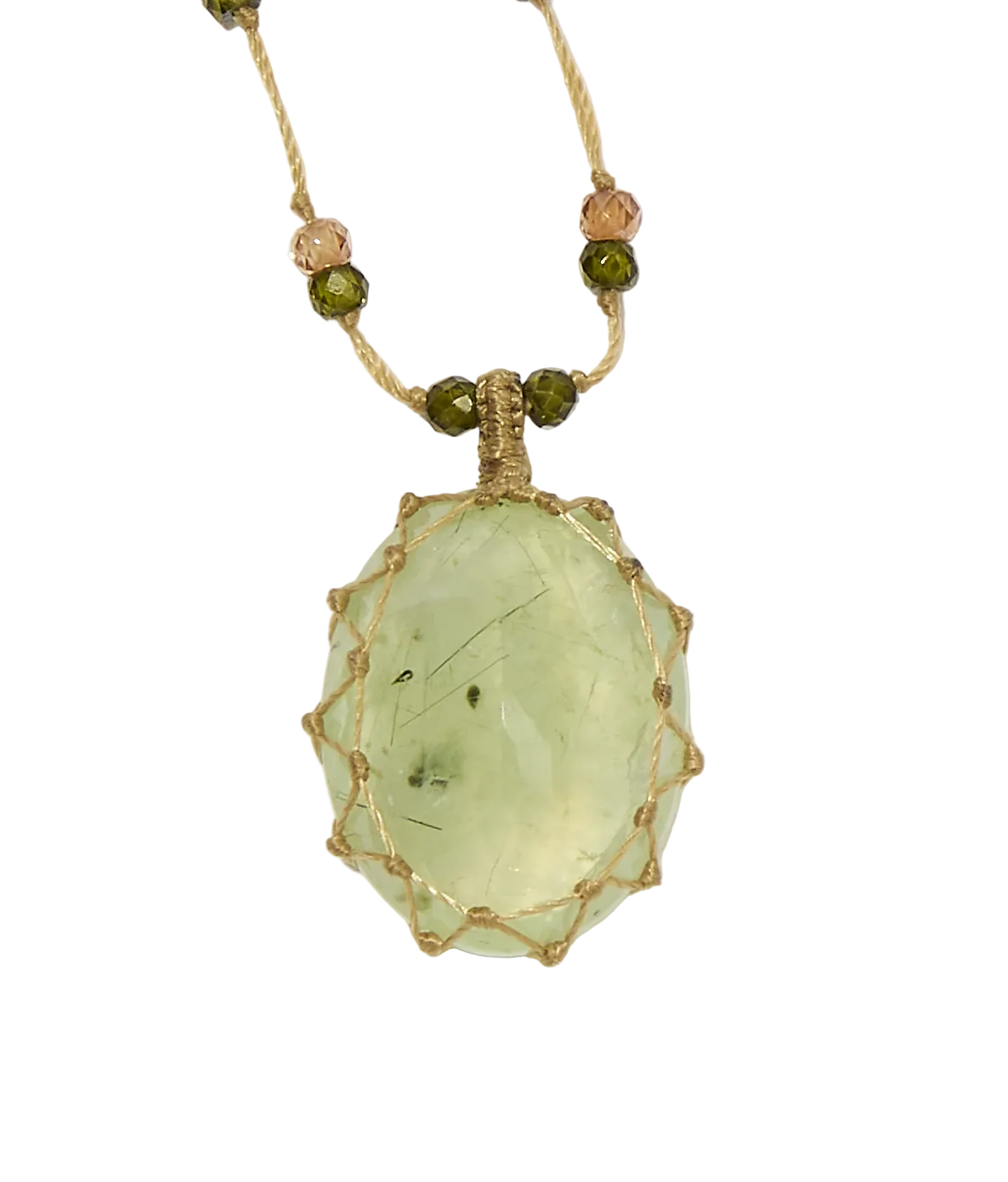 Collier Court Tibétain - Prehnite rutile - Mix Tourmaline - Fil Beige