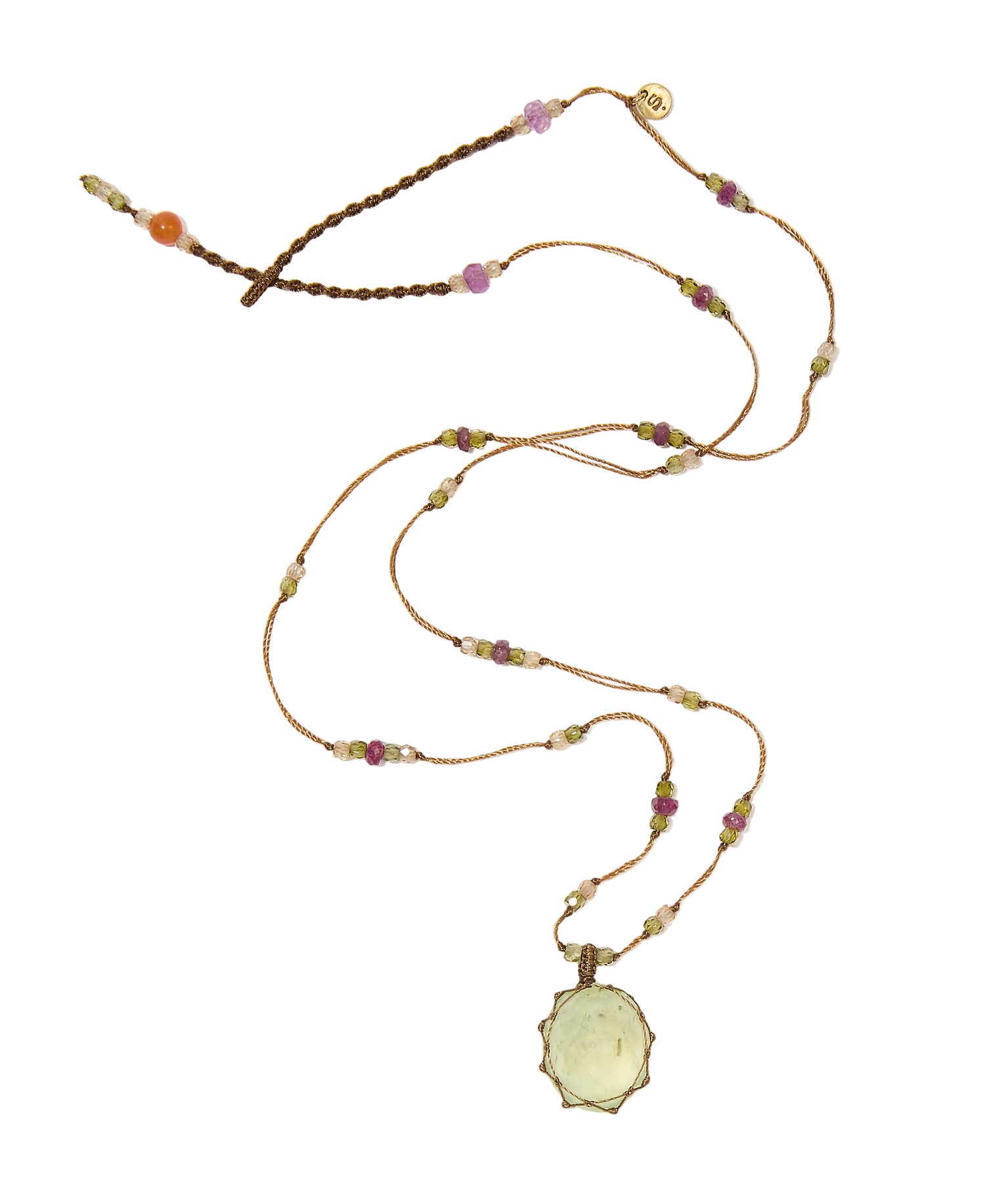 Collier court tibétain - Prehnite Rutile - Mix Rubis - Fil Tabac