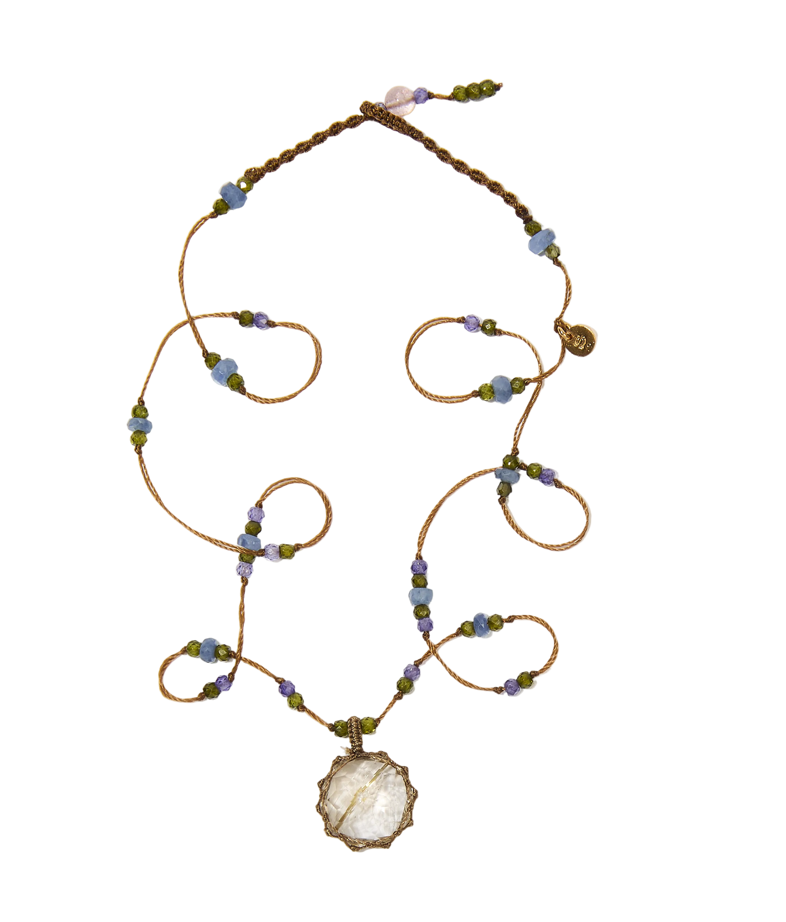 Collana Tibetana Corta - Corindone Verde - Mix Tsavorite - Filo Beige