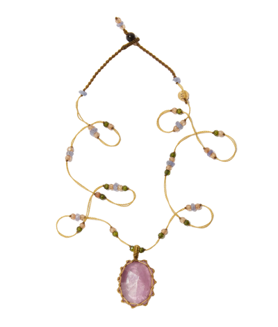 Collana Corta Tibetana - Ametista Viola Chiaro - Mix Crisoprasio - Filo Beige