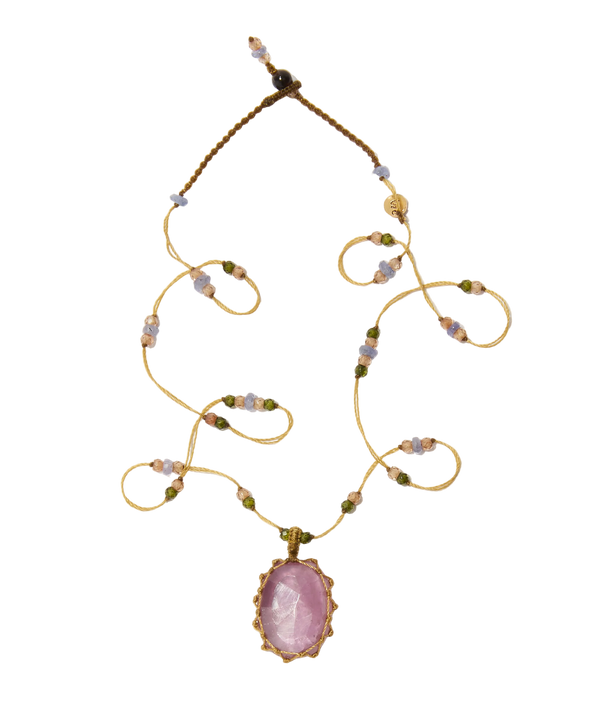 Collana Corta Tibetana - Ametista Viola Chiaro - Mix Crisoprasio - Filo Beige