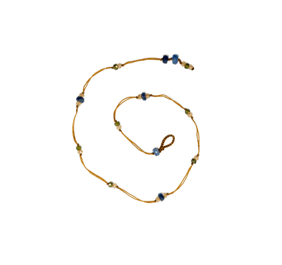 Ankle Bracelet Anky Duo Blue Sapphire & Zirconiums - Tobacco Thread