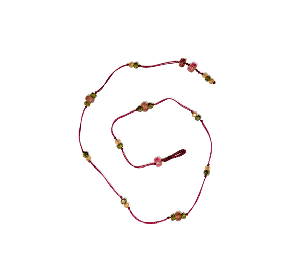 Bracelet de Cheville Anky Duo Tourmaline Rose & Zirconiums - Fil Prune