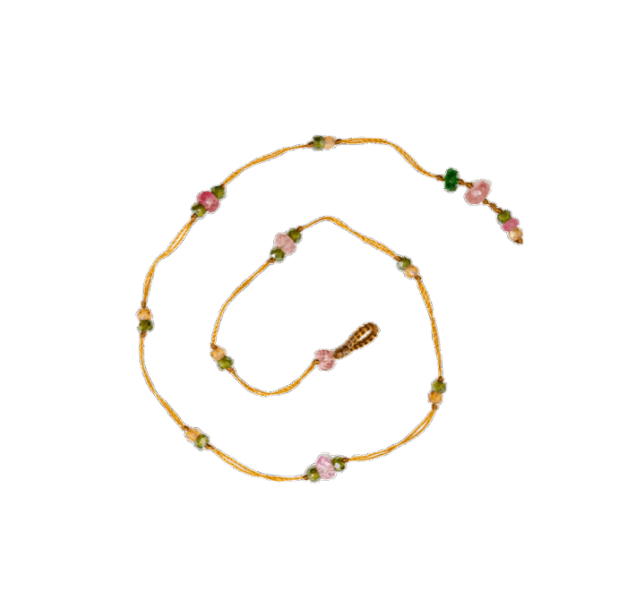 Ankle Bracelet Anky Duo Rose Tourmaline & Zirconiums - Tobacco Thread