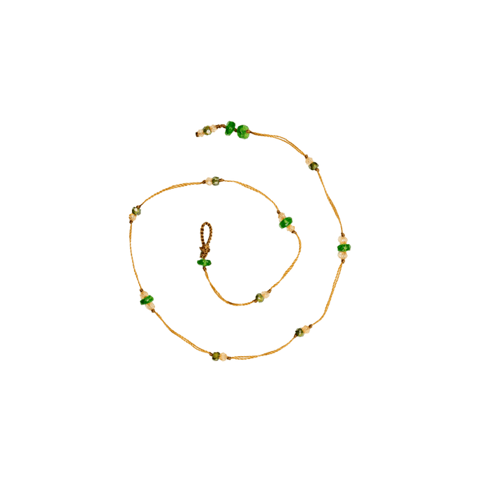 Bracelet de Cheville Anky Tsavorite & Zirconiums Champagne - Fil Tabac