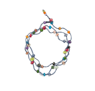 Necklace &amp; Bracelet Loopy Fairy - Ruby - Blue Thread