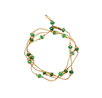 Collier & Bracelet Loopy Duo - Tsavorite & Champagne - Tobacco Thread
