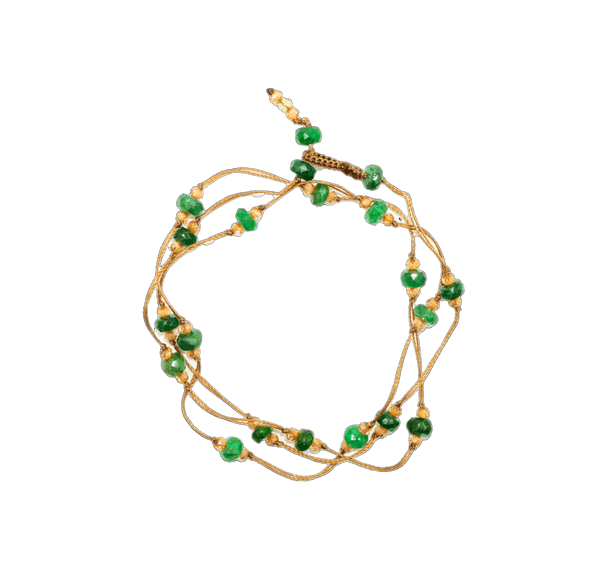 Collier & Bracelet Loopy Duo - Tsavorite & Champagne - Fil Tabac