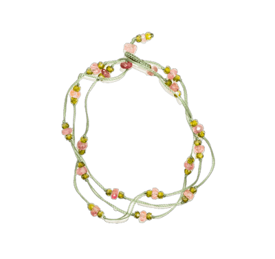 Collier & Armband Loopy Duo - Rosa Tourmaline & Huhn - Grünfaden