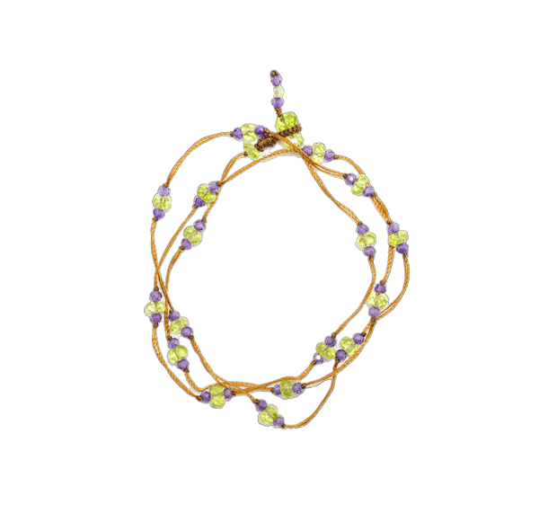 Collier & Bracelet Loopy Duo - Péridot & Violets - Fil Tabac