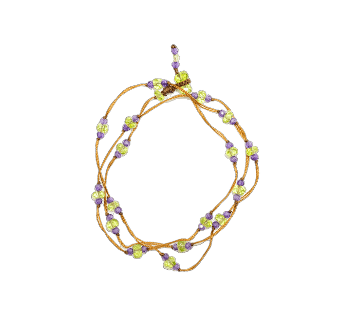 Collier & Bracelet Loopy Duo - Peridot & Violets - Tobacco Thread