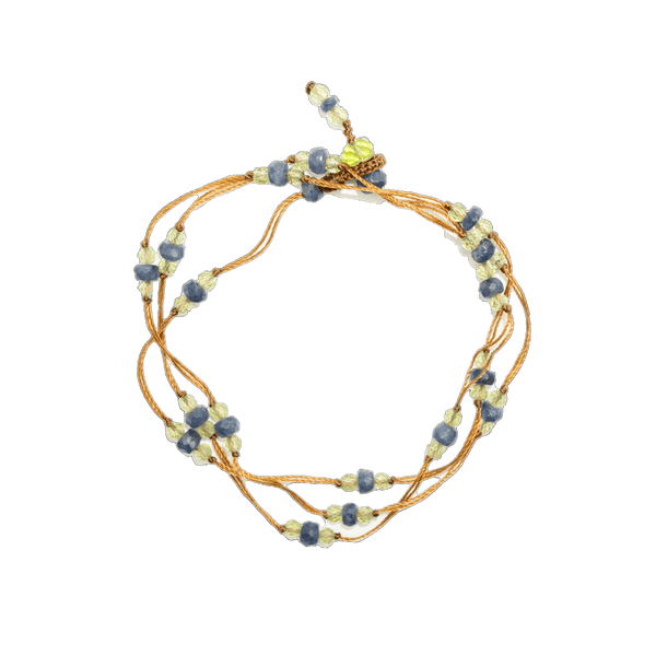 Collier & Bracelet Loopy Duo - Péridot & Saphir Bleu - Fil Tabac