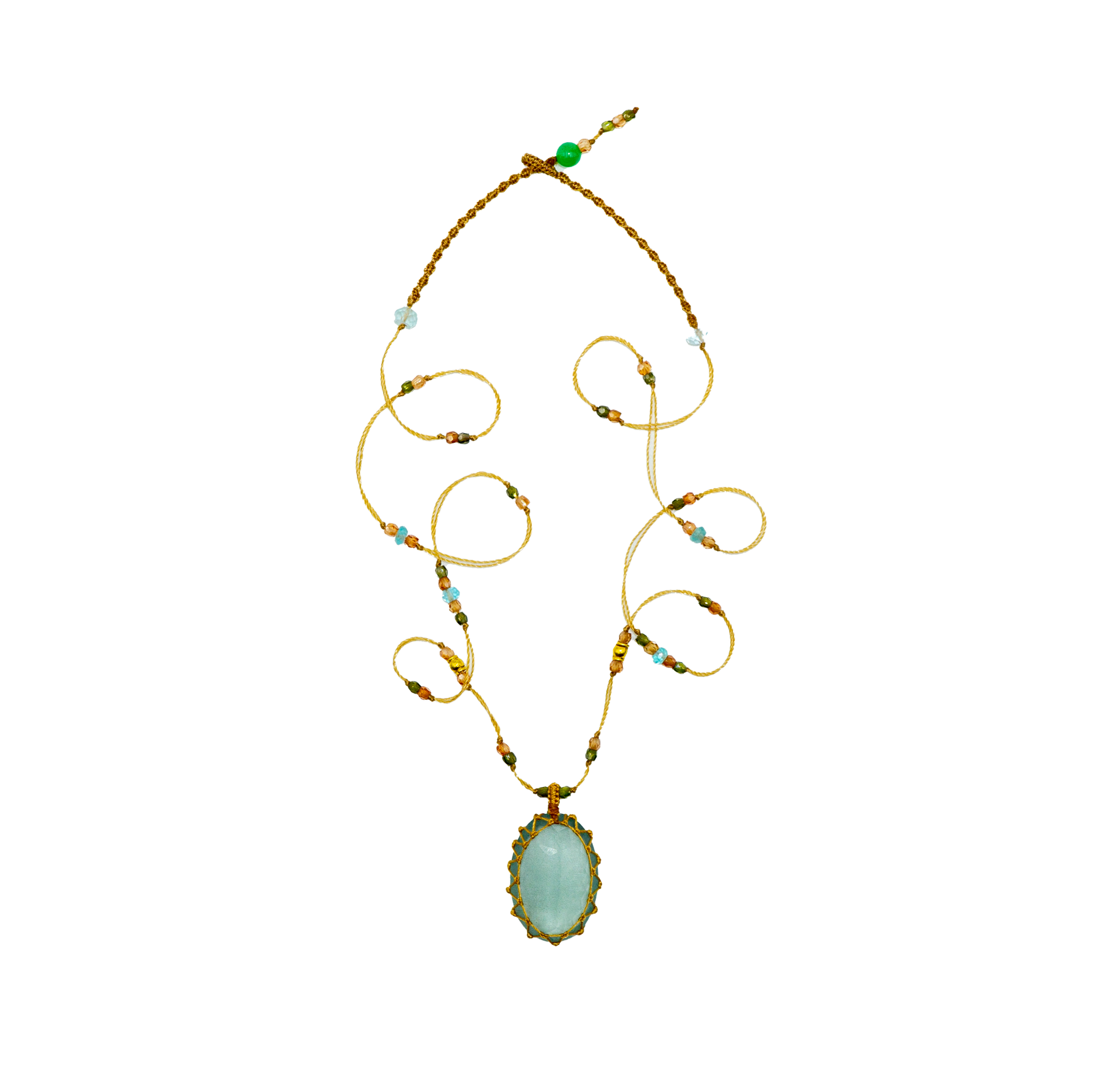 So Precious Tibetan Short Necklace - Aquamarine - Aquamarine Mix - Beige Thread