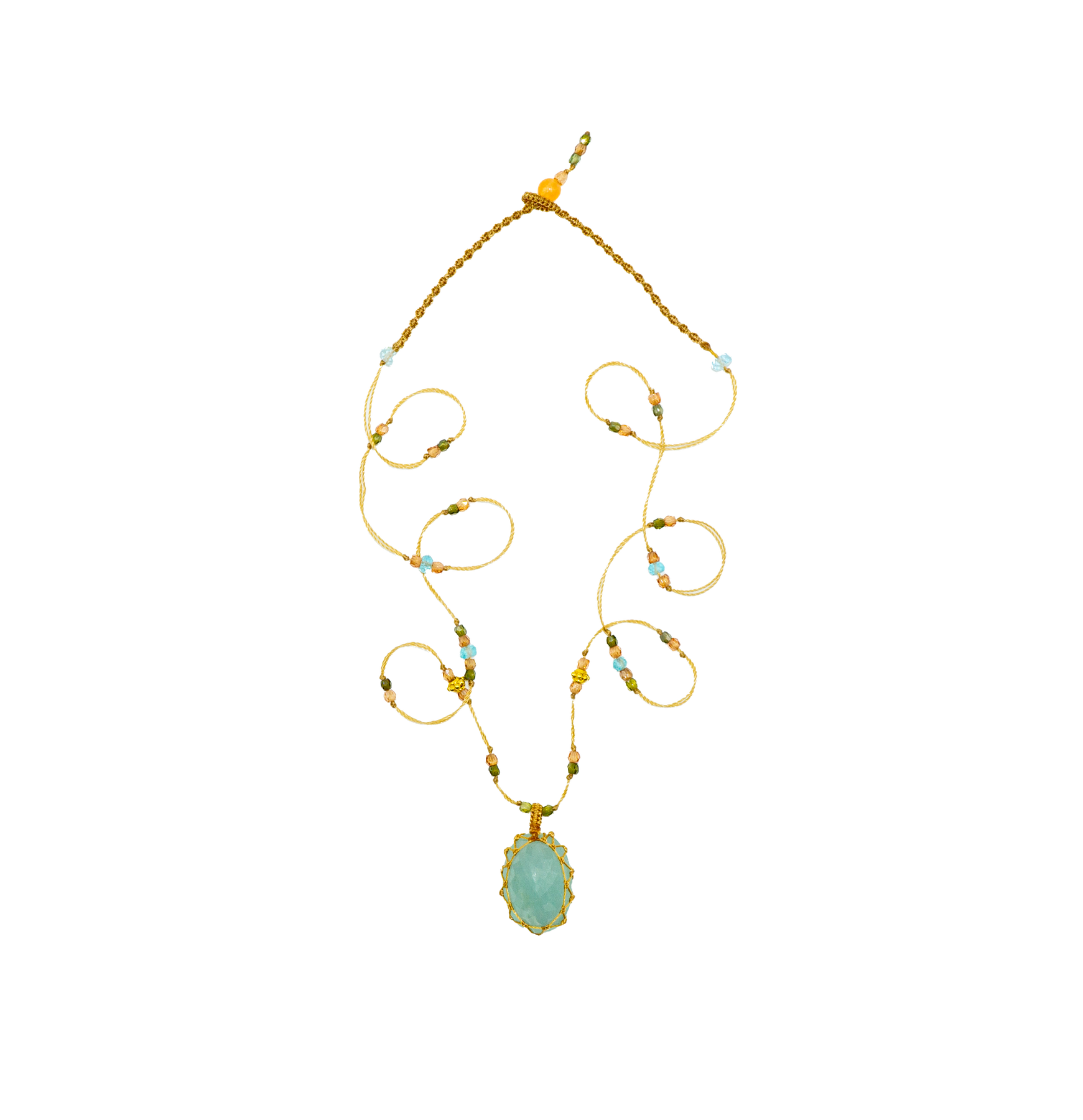 So Precious Tibetan Short Necklace - Aquamarine - Aquamarine Mix - Beige Thread