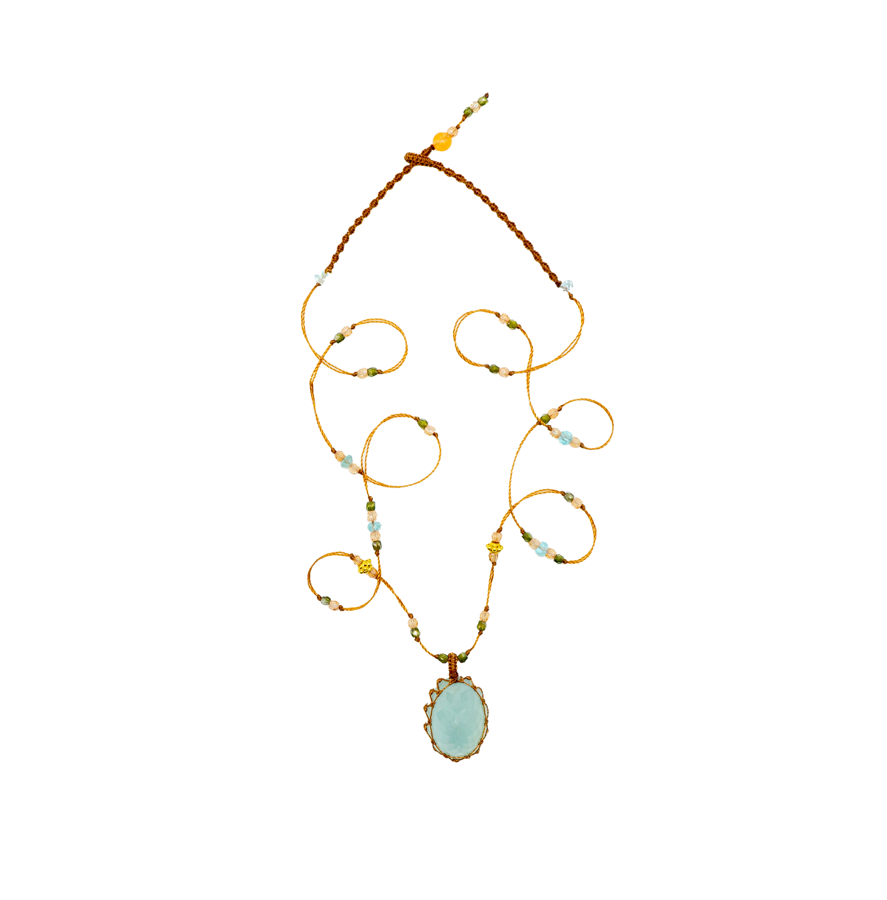 So Precious Short Tibetan Necklace - Aquamarine - Mix Aquamarine - Tobacco Thread