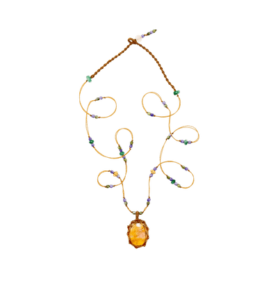 So Precious Tibetische kurze Halskette - Glassfilled Gelb - Smaragd Mix - Tabakfaden