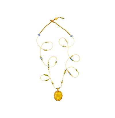 So Precious Collier Court Tibétain - Glassfilled Jaune - Mix Saphir - Fil Beige