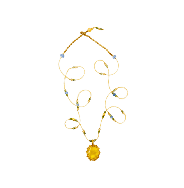 So Precious Collier Court Tibétain - Glassfilled Jaune - Mix Saphir - Fil Beige